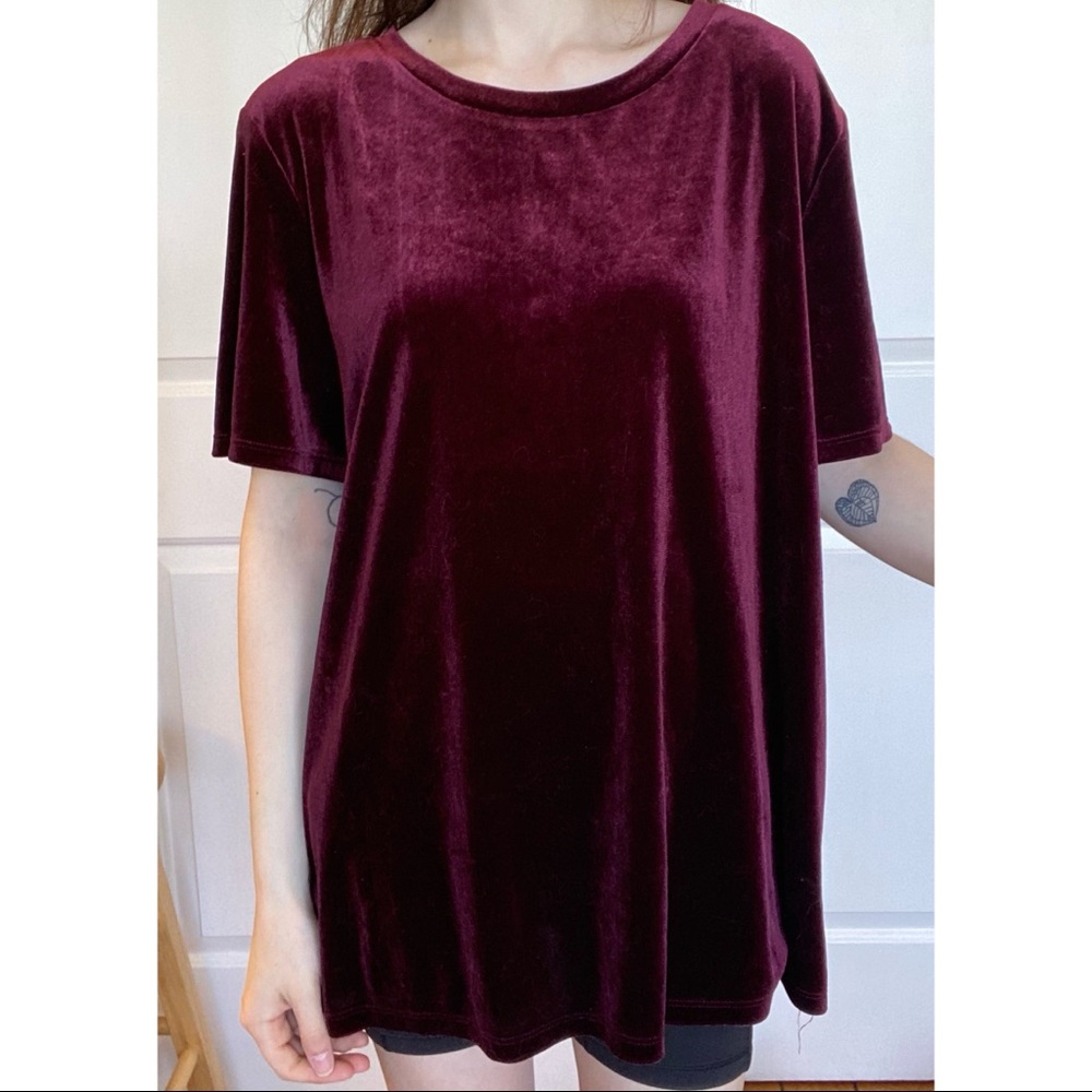 Burgundy Maroon Velvet T Shirt Blouse